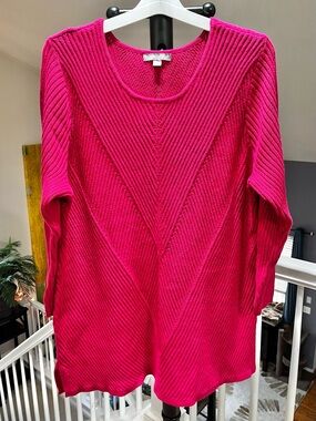Jessica London Pink Ribbed Scoop Neck Sweater Plus Size 22/24